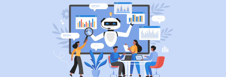 illustrative image of people using AI for retriving work stats